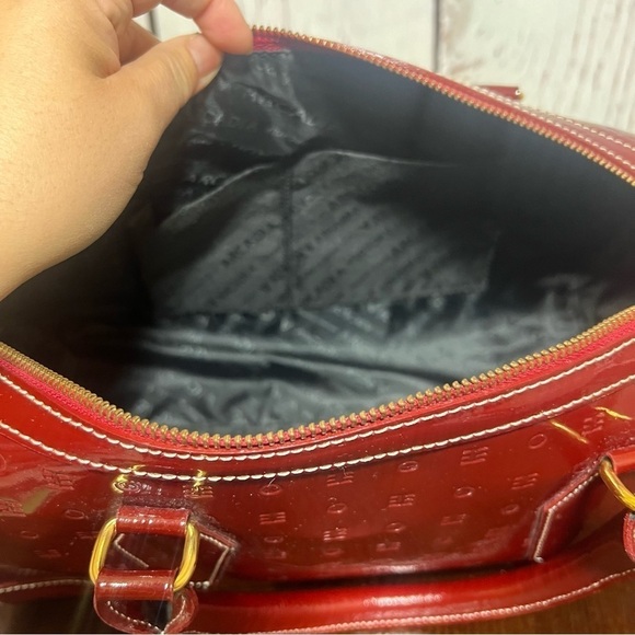 ARCADIA Monogram Crossbody & Top handle BARREL  Bag burgundy patent leather EUC - Picture 5 of 17